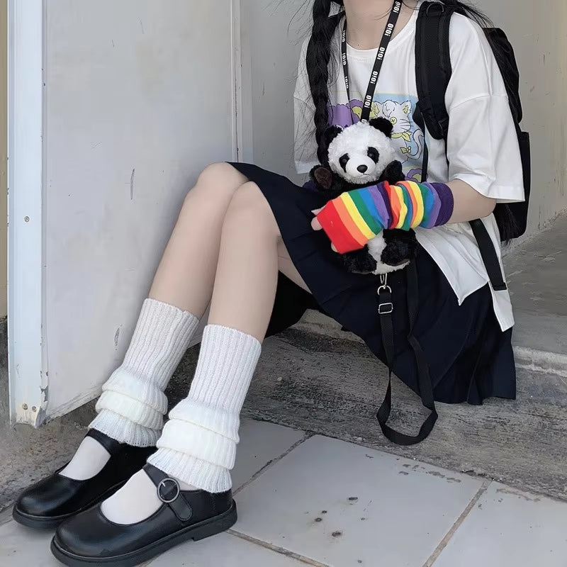 Lolita Leg Warmers Japanese JK Uniform Long Socks Korean Style Leggings Knitted Pile up Knee Socks Y2K Foot Warming Cover