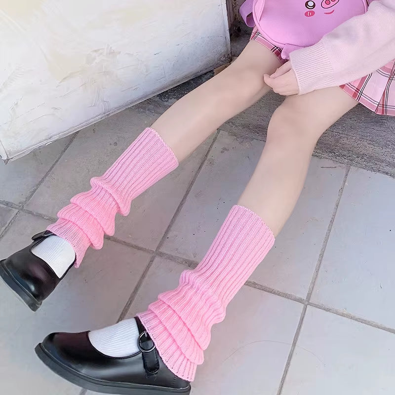 Lolita Leg Warmers Japanese JK Uniform Long Socks Korean Style Leggings Knitted Pile up Knee Socks Y2K Foot Warming Cover