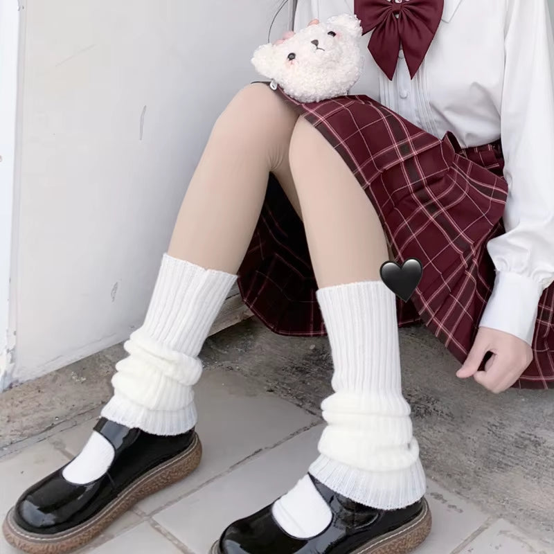 Lolita Leg Warmers Japanese JK Uniform Long Socks Korean Style Leggings Knitted Pile up Knee Socks Y2K Foot Warming Cover