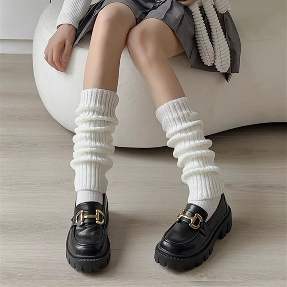 Lolita Leg Warmers Japanese JK Uniform Long Socks Korean Style Leggings Knitted Pile up Knee Socks Y2K Foot Warming Cover