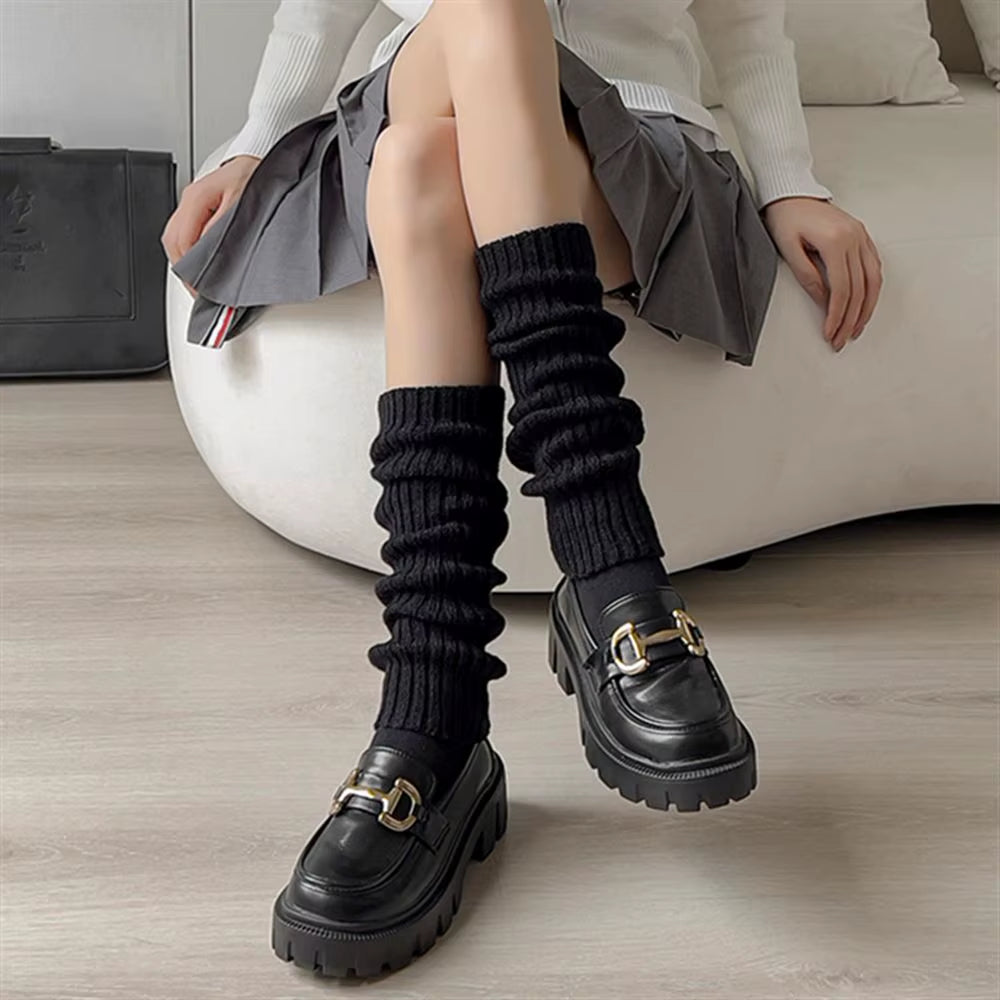 Lolita Leg Warmers Japanese JK Uniform Long Socks Korean Style Leggings Knitted Pile up Knee Socks Y2K Foot Warming Cover