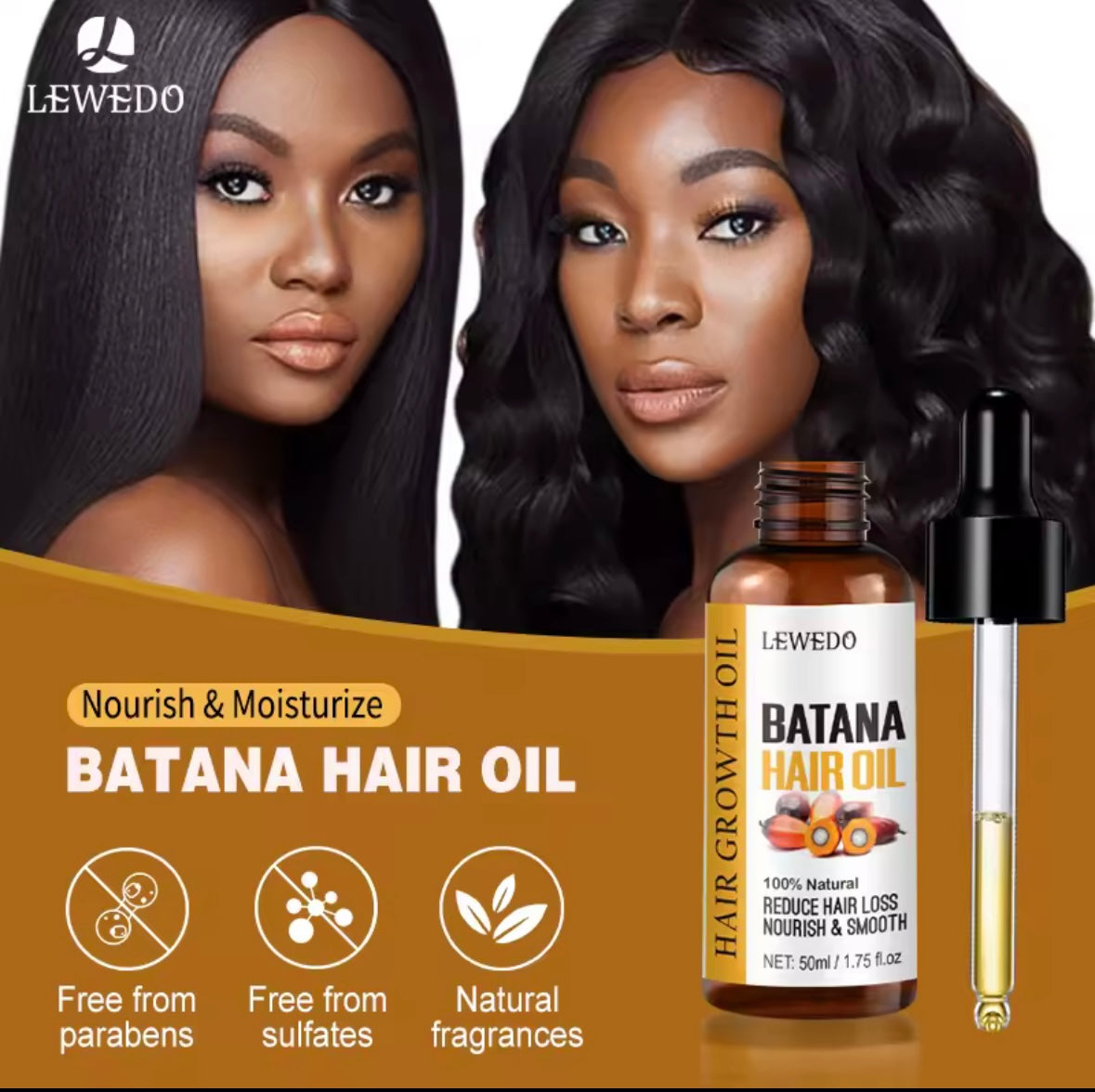 Lewedo Naturals Batana Oil Fast Hair Growth for Men Women Pure Batana Oil Nourish Shiny Hair Healthy Hair Care Anti Hair Loss