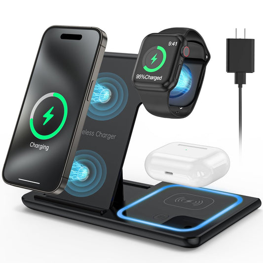 3 in 1 Wireless Charger, 18W Pad Stand, Fast Charging Station Dock for Apple Watch Series, SE 8/7/6/5/4/3 Airpods Pro/3/2 for iPhone 15/14/13/12 /11/Pro Max/12 Mini /XR (With QC3.0 Adapter)