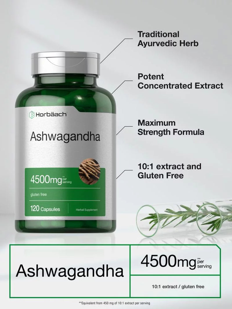 Ashwagandha Capsules | 4500 Mg Supplement for Men and Women | 120 Count | by